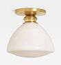 Olympia Semi Flush Aged Brass Glass Closed Cone 14in Shade Cased White