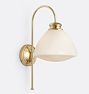 Olympia Single Decorative Sconce Aged Brass Glass Closed Cone 10in Shade Cased White