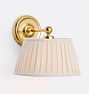 Brooke Single Decorative Sconce Aged Brass 10.25in Pleated Tapered Shade White