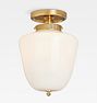 Radner Semi Flush Aged Brass 4in Fitter Acorn 10in Shade Cased White
