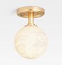 Enzo Small Semi Flush Aged Brass Alabaster Globe 6in Shade