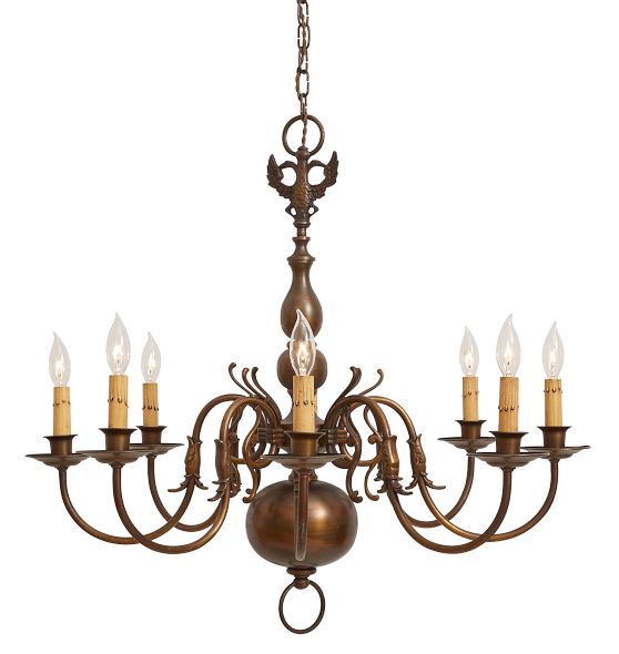 Large Vintage Flemish Style 8-Arm Chandelier with Fish and Bird Motifs Dutch by Rejuvenation