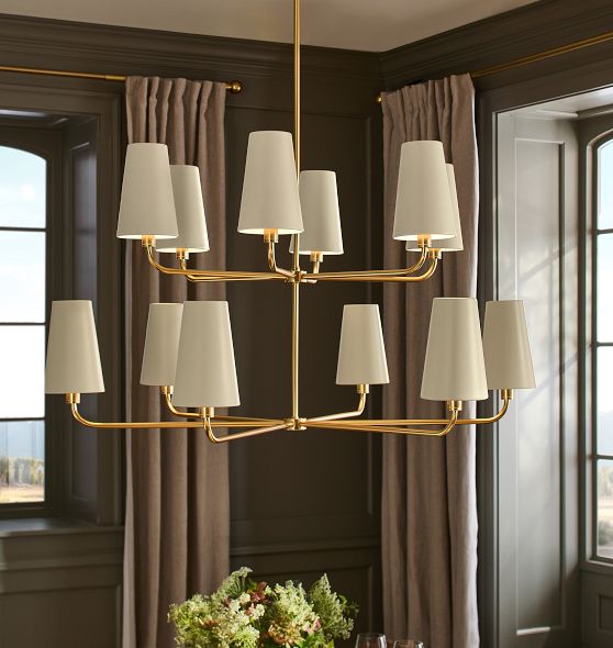 Ansel 46" 12-Light Double Tier Chandelier, Metal Shades by Rejuvenation