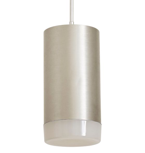 Vintage Modern Cyclindrical Chrome Pendant with Frost Glass Edge by Rejuvenation
