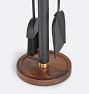 Mid-Century Brass &amp; Walnut Round Fireplace Tool Set