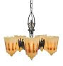 Vintage Art Deco Chandelier with Painted Shades