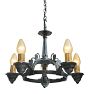 Vintage Colonial Revival Hammered Iron Chandelier with Leaf Motif