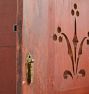 Vintage Traditional 19th Century Painted Pie Safe with Floral Motif Punched Tin Panels