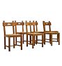 Vintage French Brutalist Oak and Rush Dining Chairs Set of 6