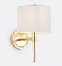 Rhone Single Decorative Sconce Aged Brass 8in Fabric Shade White Drum