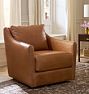 Open Box: Luanna Leather Swivel Chair, Mont Blanc Leather - Winter Pine